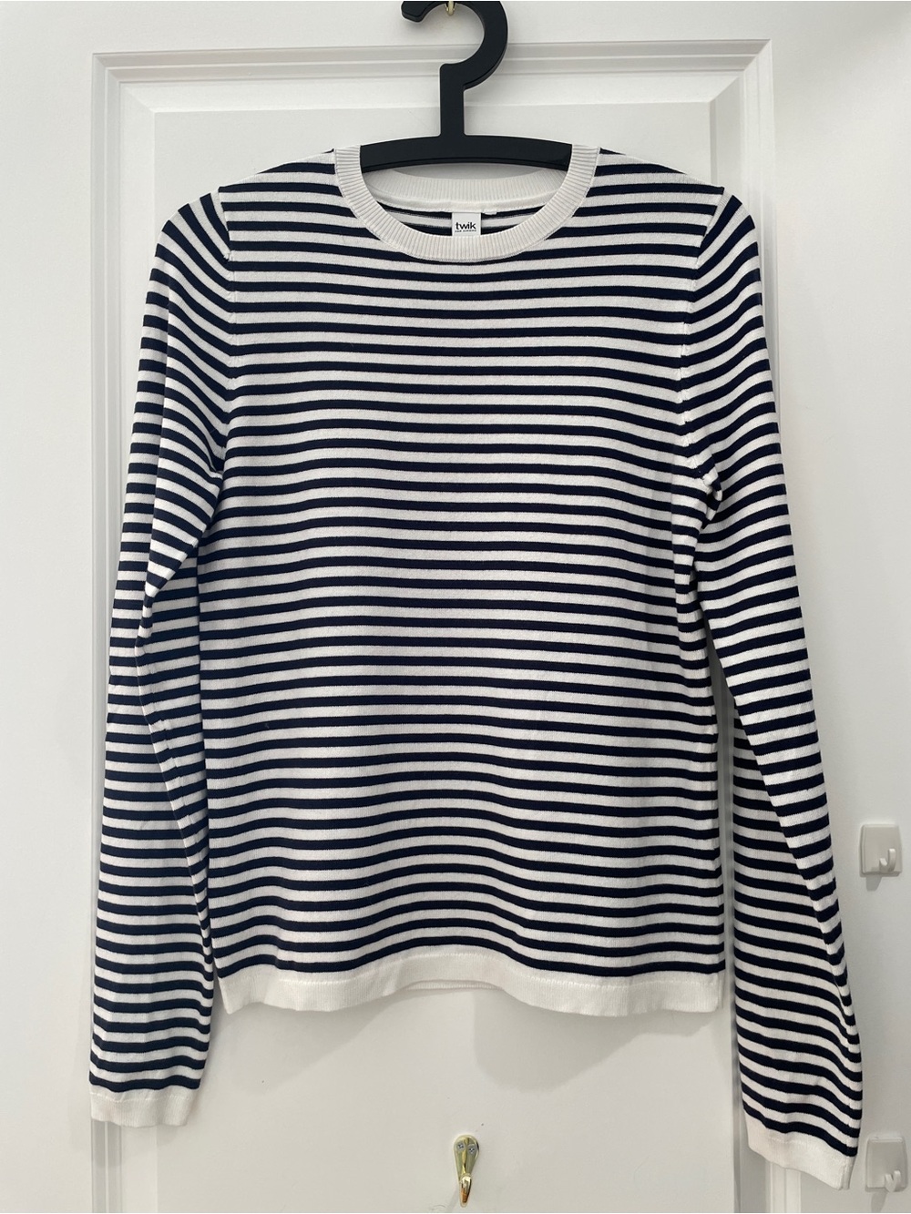 twik Navy and White Striped Long Sleeve Crewneck Top